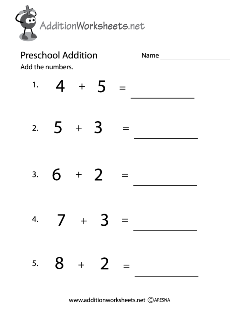 Simple Addition Worksheets Preschool