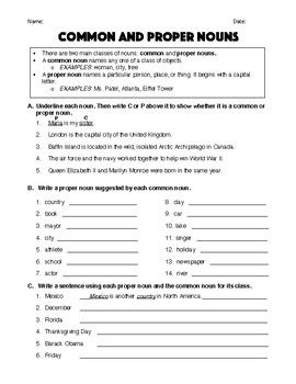 Proper Nouns Worksheet For Grade 1 Pdf