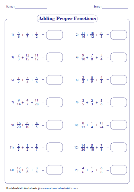 5th Grade Adding Similar Fractions Worksheets