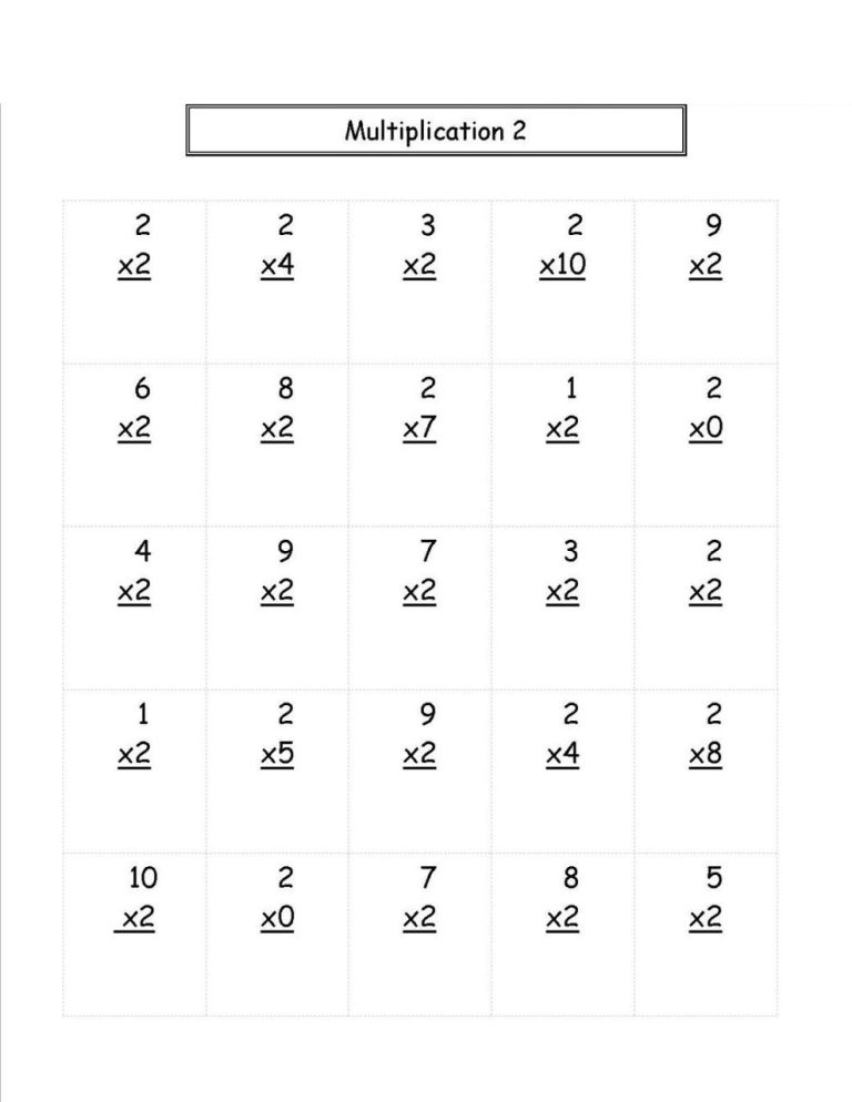 2 Times Table Worksheet Free Printable