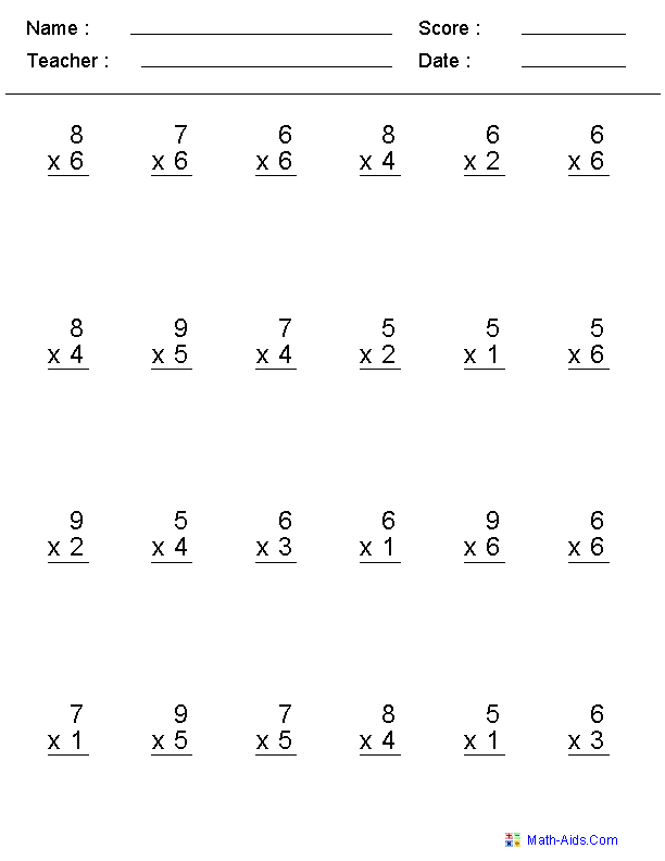 Multiplication Worksheets 1 Minute Drill