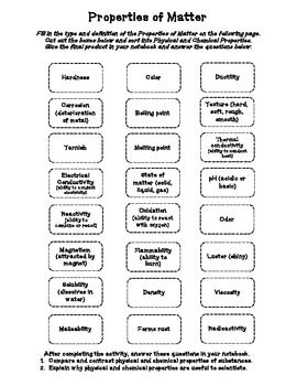 Classifying Matter Worksheet Physical And Chemical Changes Answers