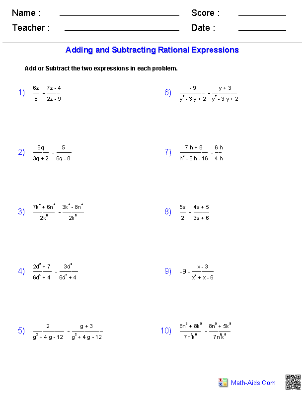 11th Grade Rational Inequalities Worksheet