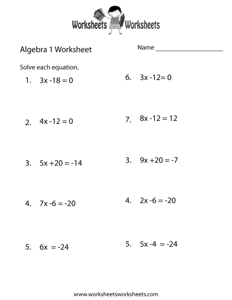 Printable Pre Algebra Worksheets For 7th Graders