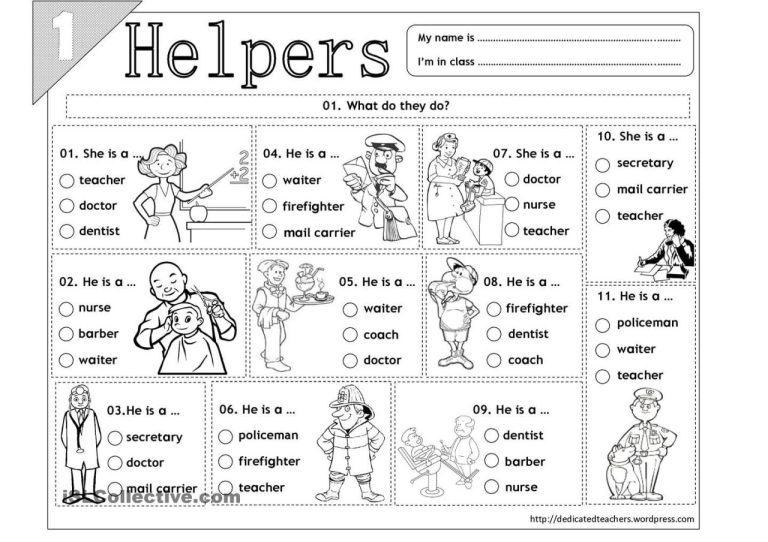 Community Helpers Worksheets For Grade 1