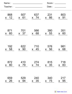 Multiplication Worksheets Grade 6 Printable