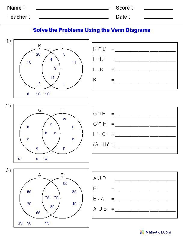 Math Venn Diagram Worksheet With Answers Pdf