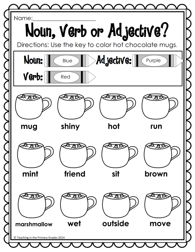 Noun Verb Adjective Worksheet 1st Grade