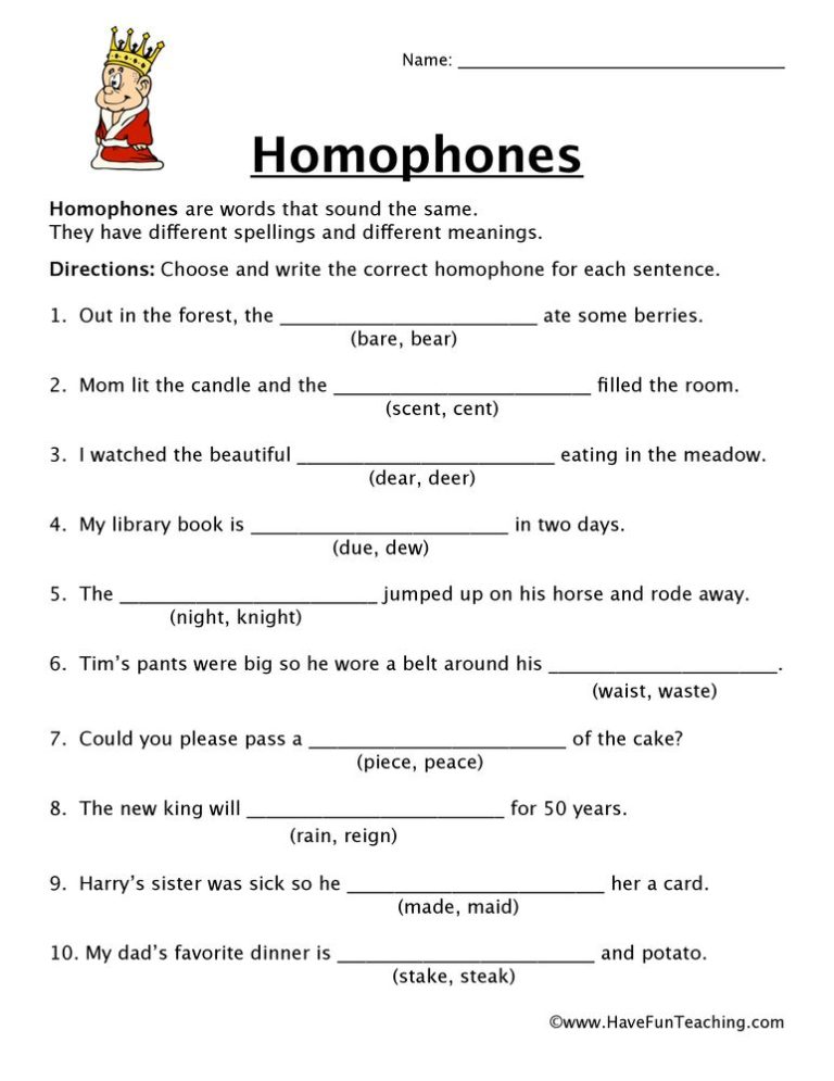 Homographs Worksheets With Answers