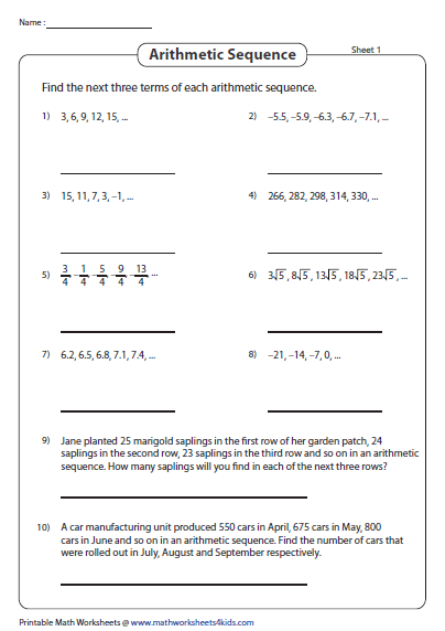 Arithmetic And Geometric Sequences Worksheet Answer Key