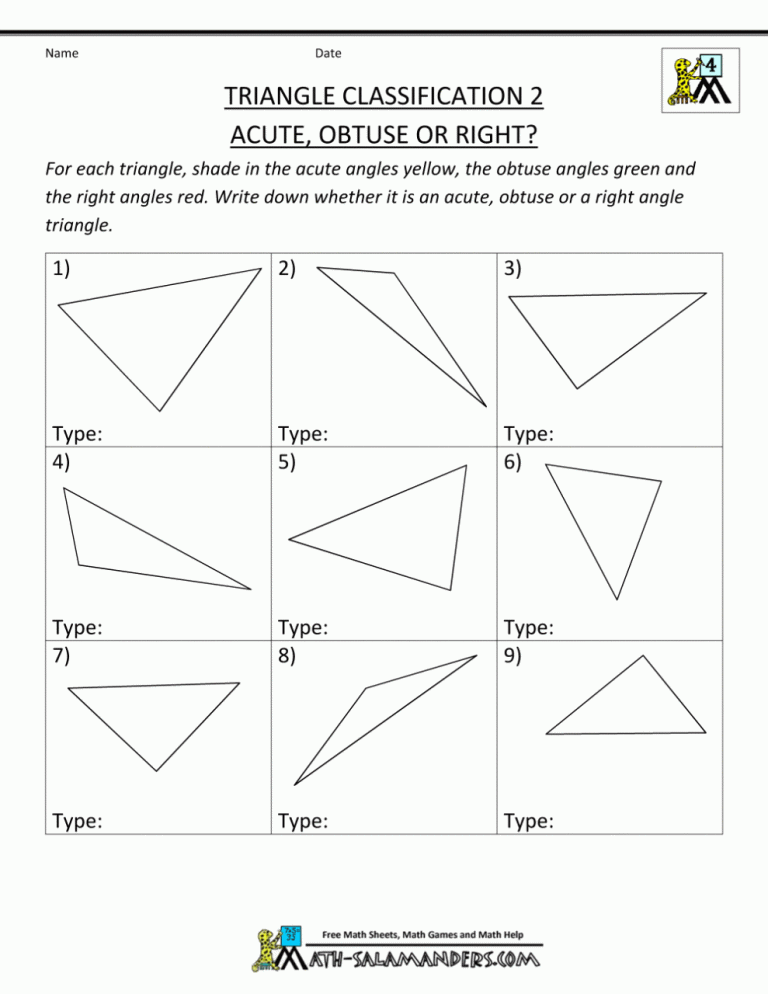 Geometry Worksheet Triangle Sum And Exterior Angle Theorem