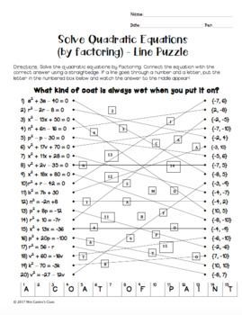 Factoring Quadratic Equations Worksheet