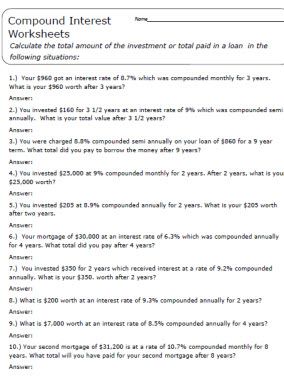 Compound Interest Worksheet Class 9