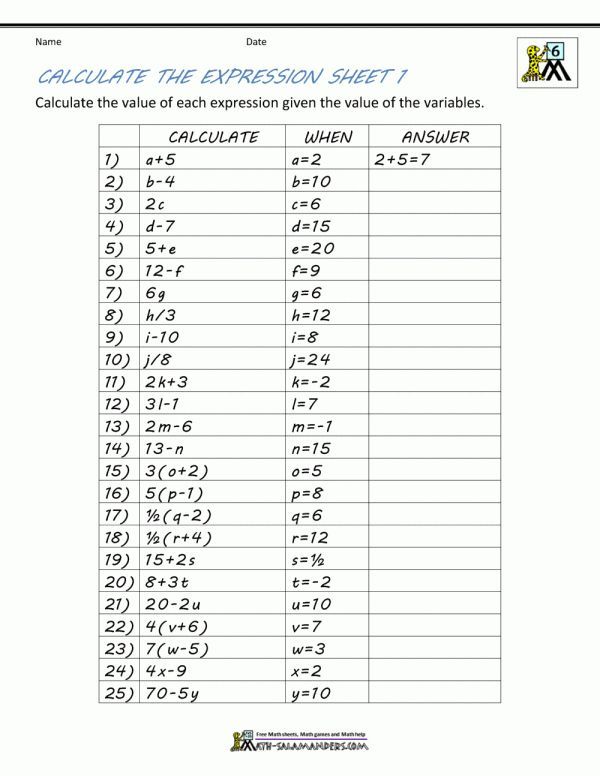 Simple Algebra Worksheets With Answers