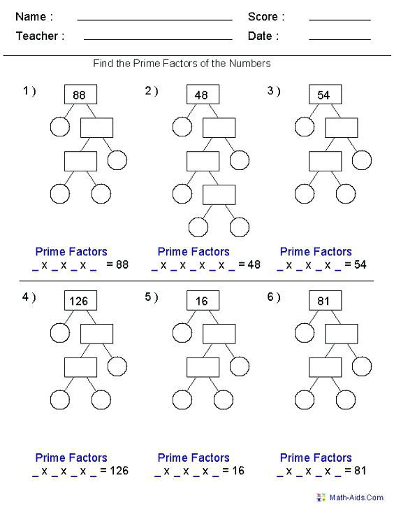 Fifth Grade Prime Factorization 5th Grade Worksheets