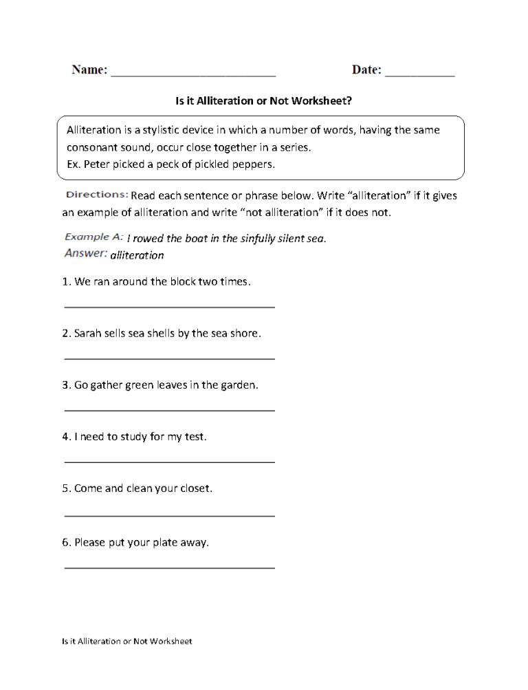 Alliteration Worksheets Kindergarten