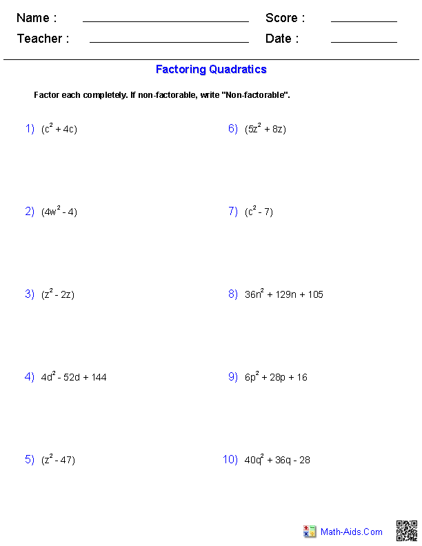 Polynomials Worksheet