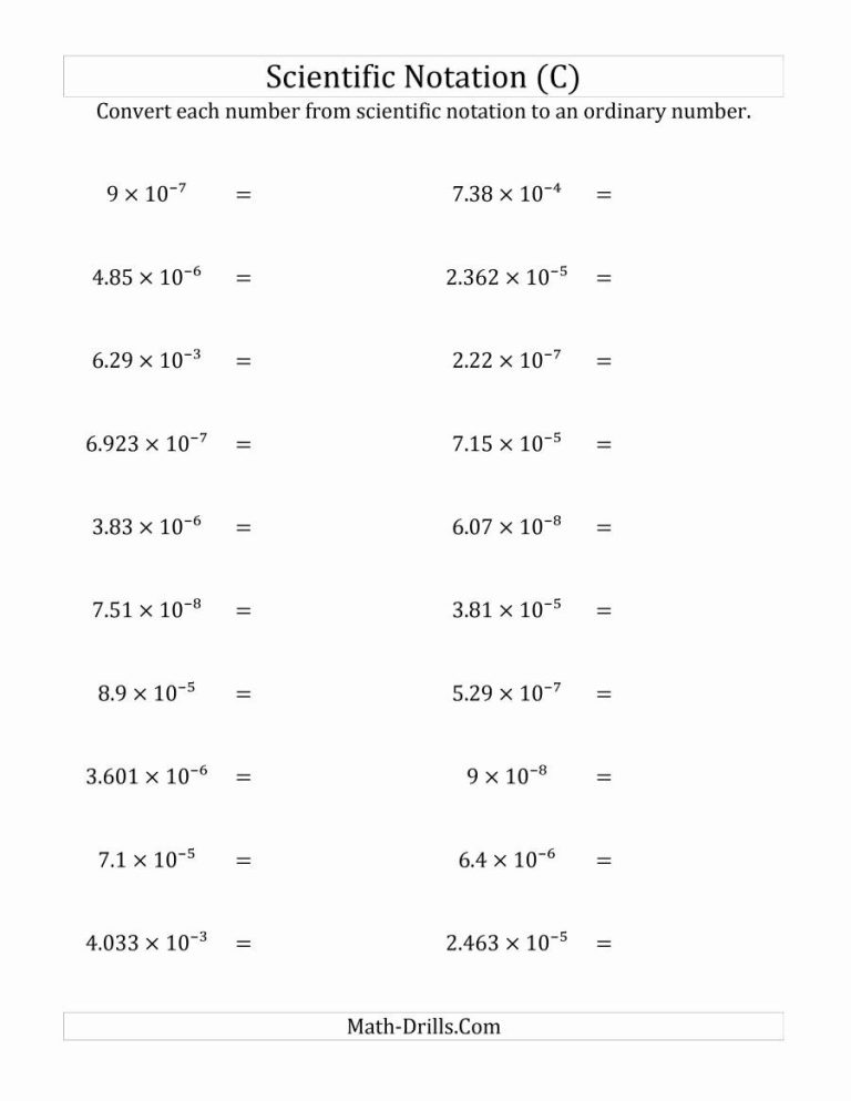 Chemistry Adding And Subtracting Scientific Notation Worksheet