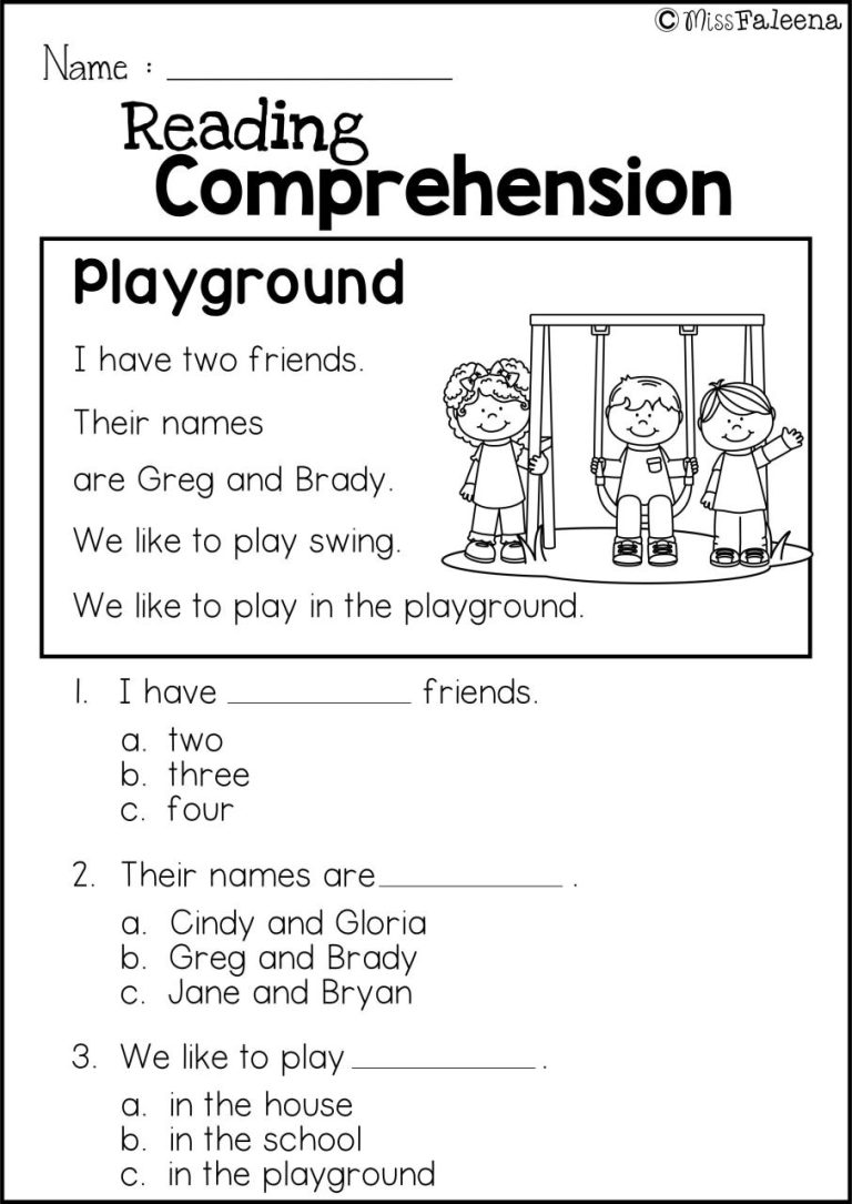 Reading Comprehension Printable Kindergarten Worksheets