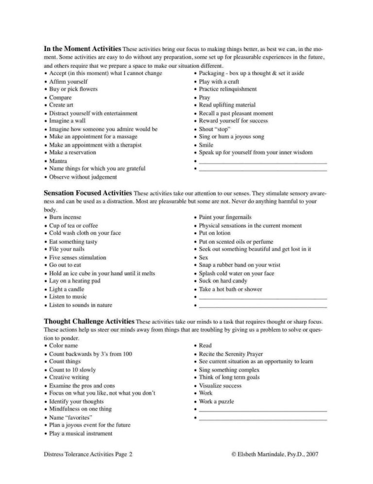 Distress Tolerance Dbt Worksheets Pdf