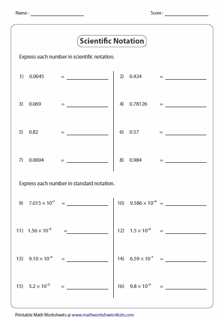 Scientific Notation Worksheet Works Answer Key