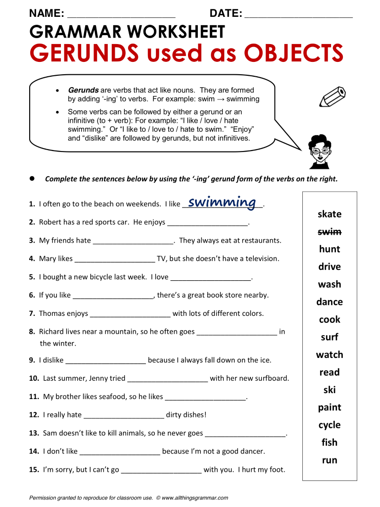 Gerund Worksheet Pdf