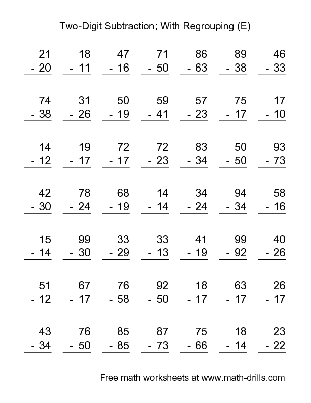 Subtraction With Regrouping Worksheets Free