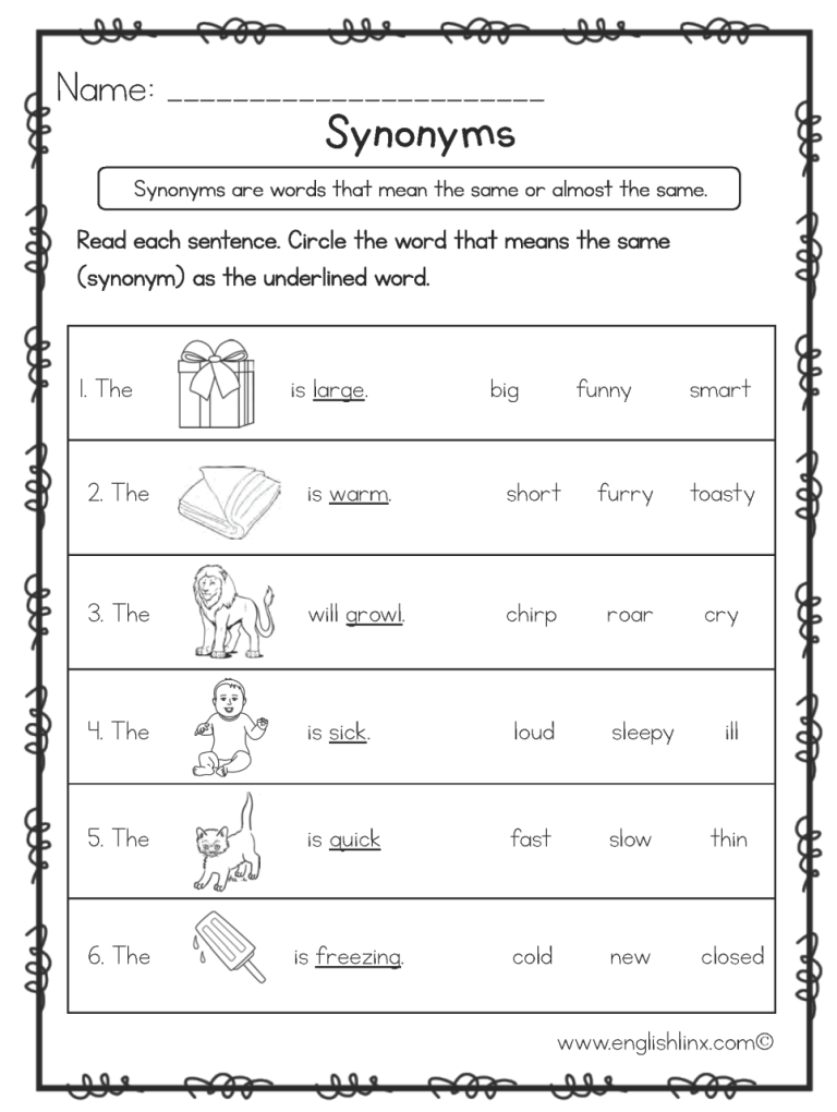 Antonyms And Synonyms Worksheet For Grade 4