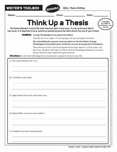 Writing A Thesis Statement Worksheet