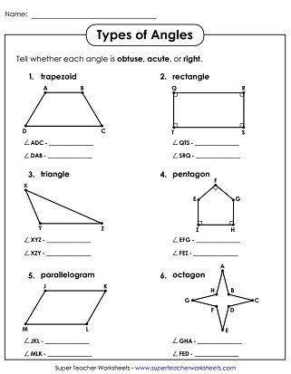 Types Of Angles Worksheet Grade 6