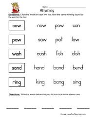 English Worksheet For Class 2 Rhyming Words