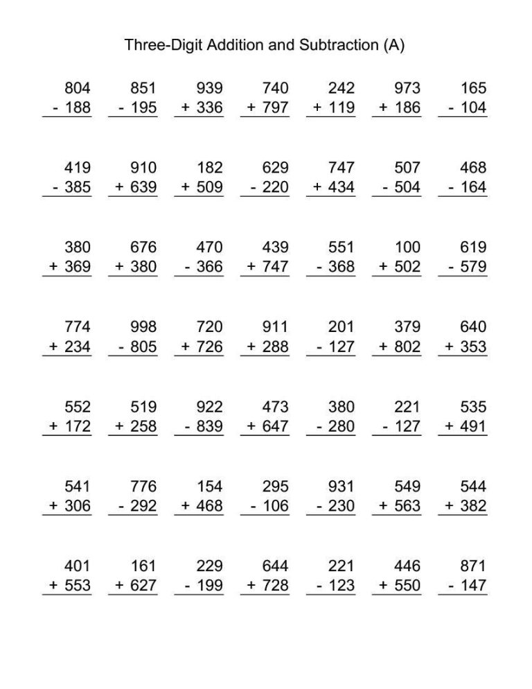 Math Worksheets Grade 3 Addition