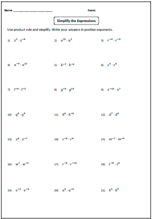 Exponents Worksheets 6th Grade