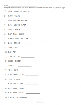 Answer Key Significant Figures Worksheet