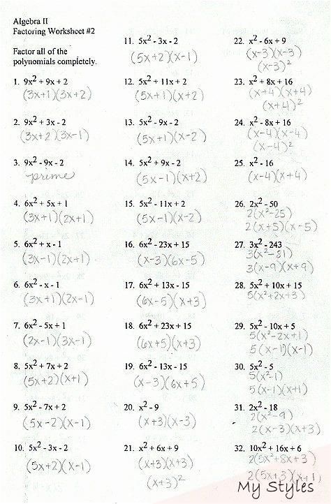 Factoring Polynomials Worksheet With Answers Grade 8