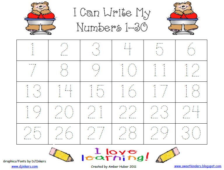 Number Tracing Worksheets 1-20