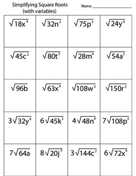 Simplifying Square Roots Worksheet With Answers