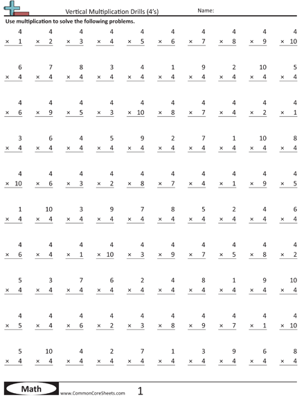 Multiplication Drill Worksheets 2's