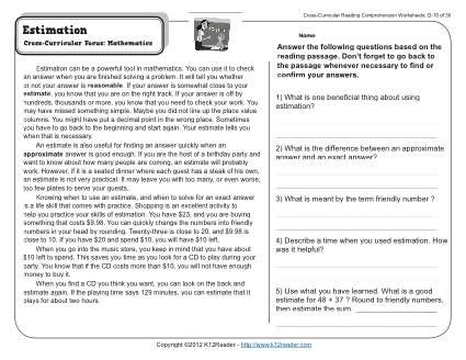 K12 Reading Comprehension Worksheets