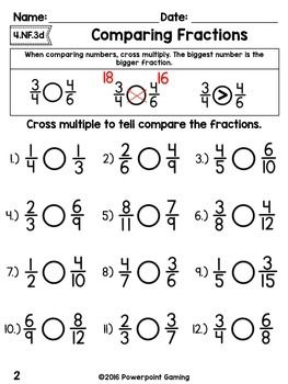 Cross Multiplication Fractions Worksheet