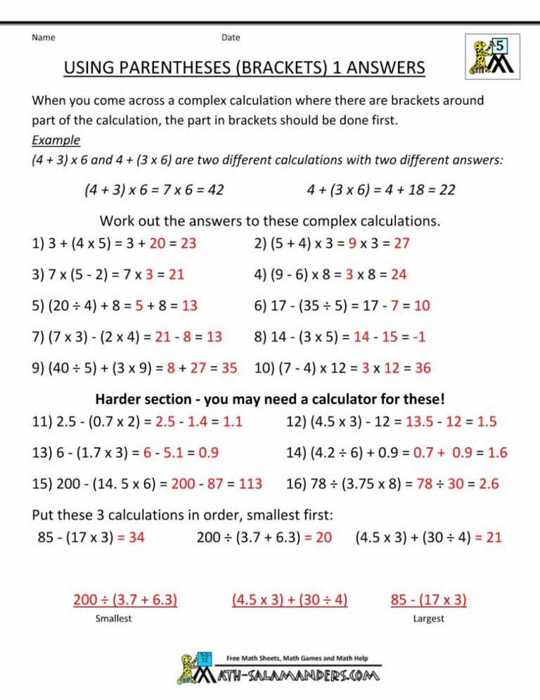 5th Grade Worksheets With Answer Key