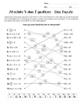 Absolute Value Equations Worksheet Key