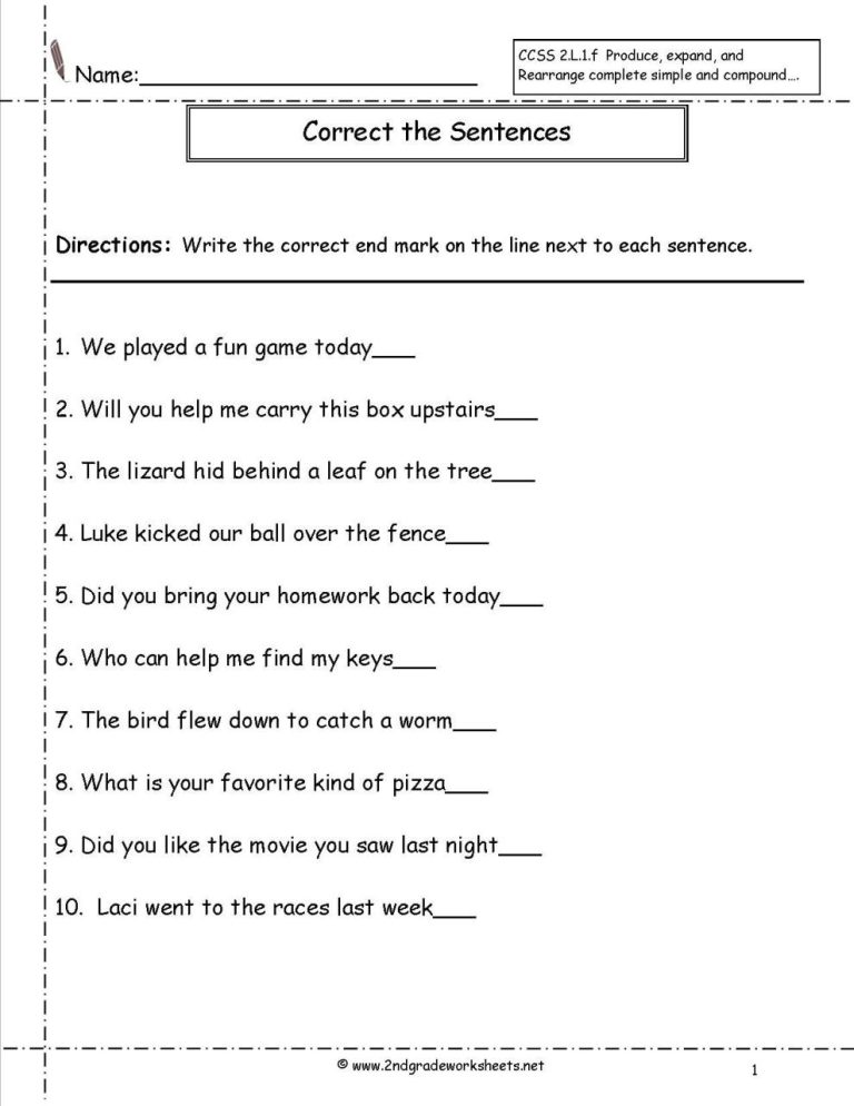 Punctuation Worksheets 2nd Grade