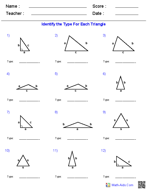 Identifying Types Of Triangles Worksheet