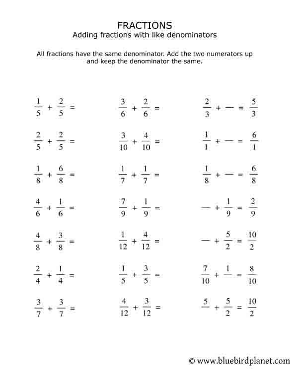 7th Grade Math Adding And Subtracting Fractions Worksheets