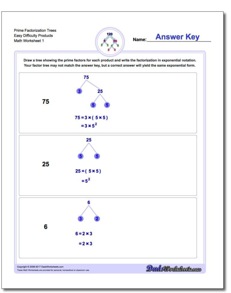 6th Grade Prime Factorization Worksheets