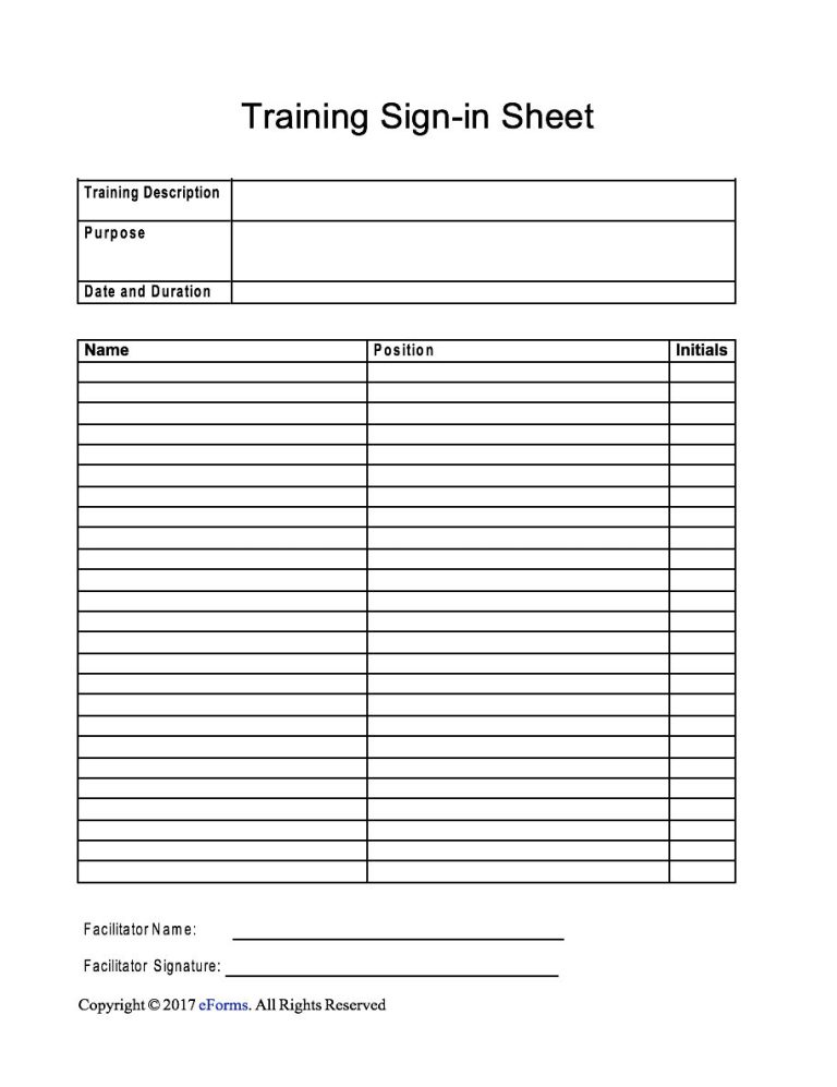 Printable Sign In Sheet Template Word