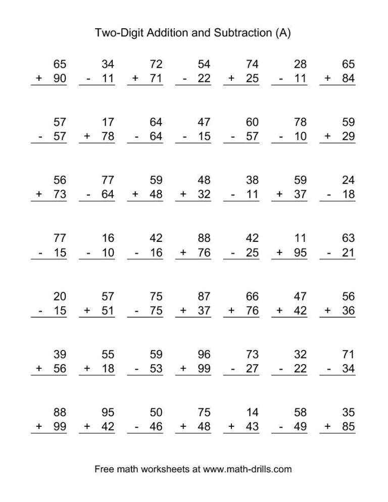 Mixed Addition And Subtraction Worksheets For Grade 2