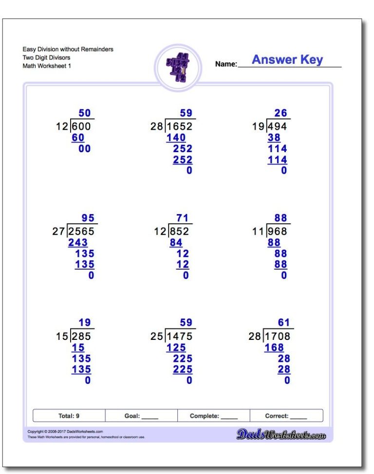 Grade 5 Long Division Worksheets With Answers