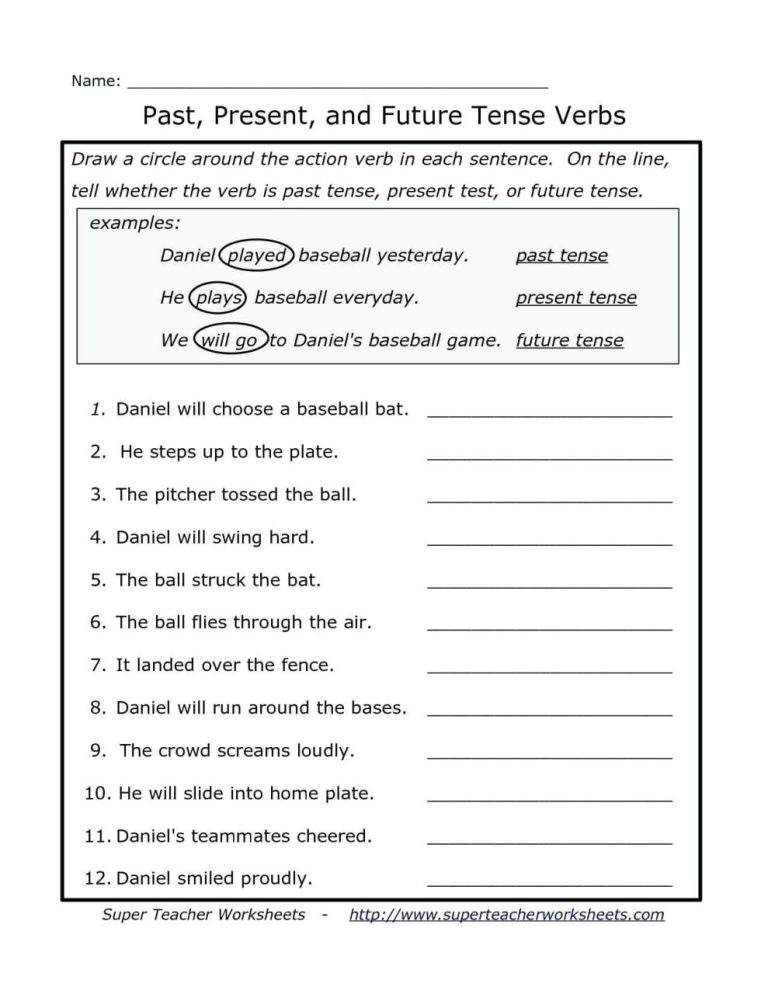 Tenses Of Verbs Worksheets For Grade 5